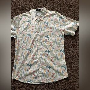 JOGAL Men's Flower 100% Cotton Button Down Short Sleeve Hawaiian Shirt Size M